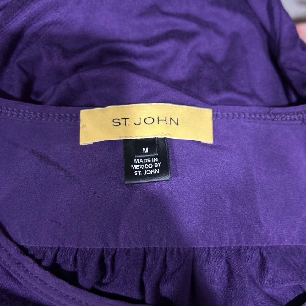 St. John Women's Blouse Medium Viscose Draped V-Neck Short Sleeve Shirt Top - Picture 9 of 10